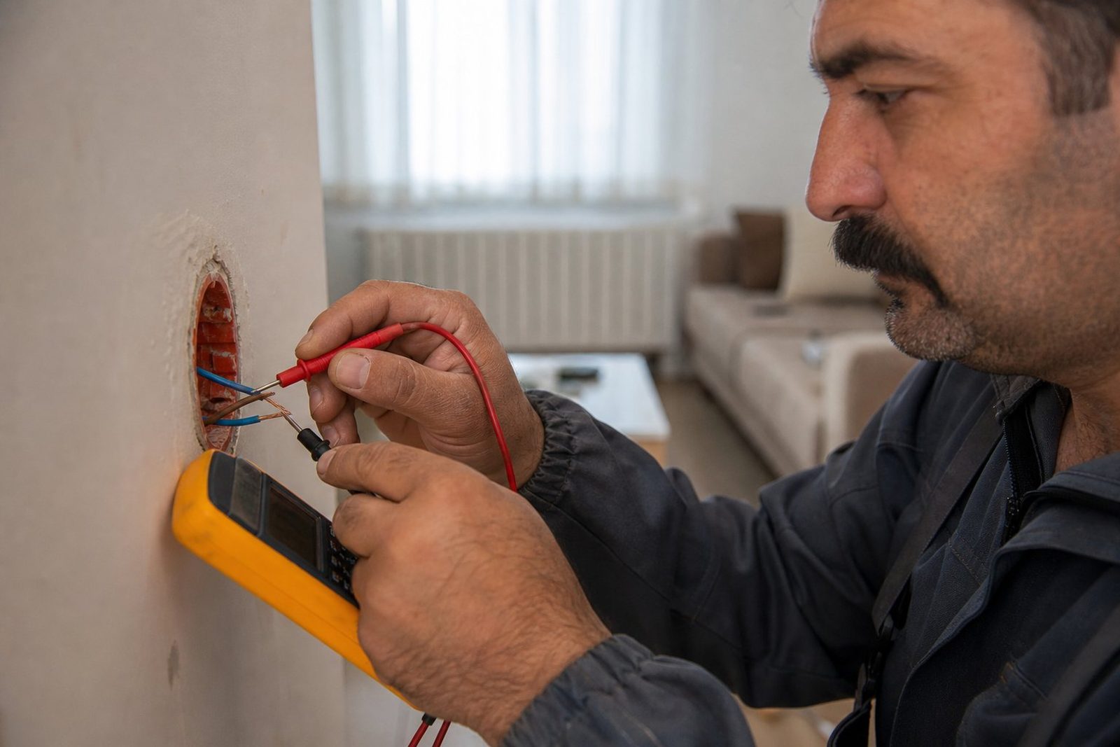 Multimetre ile olcum yapan elektrikci